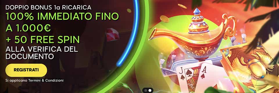 888 casino offre anche un interessante bonus benvenuto del 100% sul primo deposito + 50 free spin da usare alle slot online